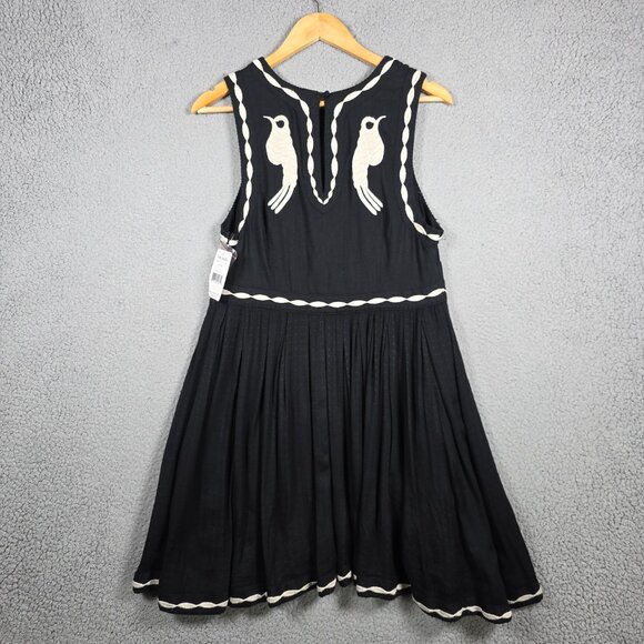 Free People Mini Dress Size 12 Birds of A Feather Embroidered Dark Fairy Cottage - Picture 4 of 12